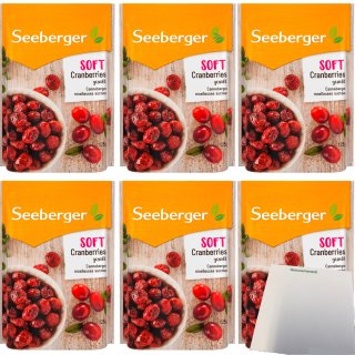 Seeberger Soft Cranberries gesüßt 6er Pack (6x125g Packung) + usy Block
