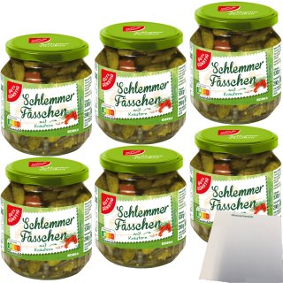 Gut&Günstig Schlemmerfässchen feine Gurkensortierung mit Kräuter 6er Pack (6x290g Glas ATG) + usy Block