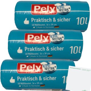 Pely Müllbeutel Praktisch und Sicher 3er Pack (3x40x10l Beutel) + usy Block
