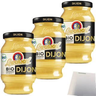 Löwensenf BIO Dijon Senf pikant 3er Pack (3x250ml Glas) + usy Block