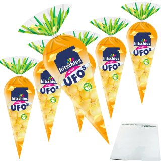 hitschies brizzl Ufos Happy Carrot Oblaten-Kapseln mit Brausefüllung und frischen Zitrusgeschmack 6er Pack (6x75g Packung) + usy Block