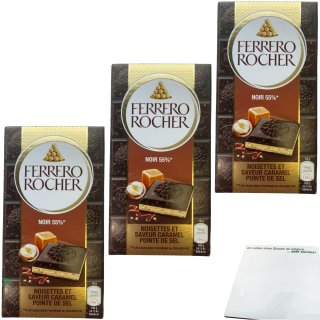 Ferrero Schokolade Rocher Schokoladen Tafel dunkel 55% Haselnuss salted Caramel 3er Pack (3x90g Tafel) + usy Block
