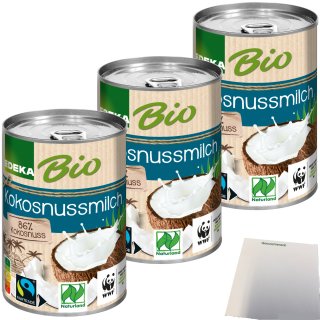 Edeka Bio Kokosnussmilch cremig 3er Pack (3x400ml Dose) + usy Block
