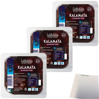 Liakada Kalamata Oliven mit Stein 3er Pack (3x200g Packung) + usy Block