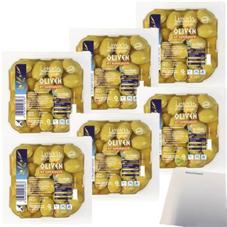 Liakada Grüne Oliven mit Paprikapaste 6er Pack (6x200g Packung) + usy Block