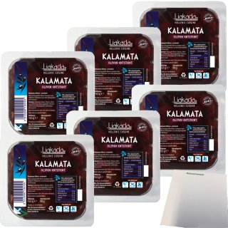 Liakada Kalamata Oliven entsteint 6er Pack (6x90g Packung) + usy Block