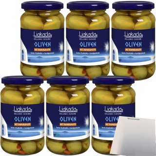Liakada Grüne Oliven Mit Paprikapaste Sorte Chalkidiki Handgesteckt 6er Pack (6x200g Glas) + usy Block