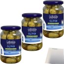 Liakada Grüne Oliven mit Kräutern & Gewürzen Trocken eingelegt Sorte Chalkidiki entsteint 3er Pack (3x190g Glas) + usy Block