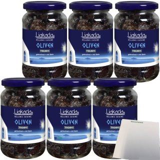 Liakada Schwarze Oliven Thrumbes getrocknet mit Stein 6er Pack (6x230g Glas) + usy Block