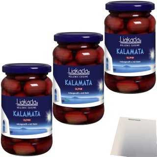 Liakada Kalamata Oliven mit Stein 3er Pack (3x220g Glas) + usy Block