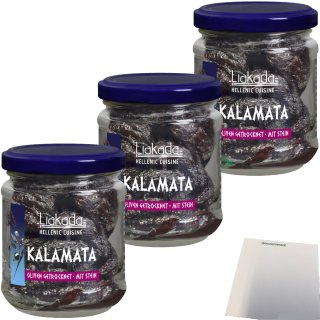 Liakada Kalamata Oliven Getrocknet mit Stein 3er Pack (3x110g Glas) + usy Block