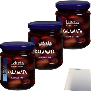Liakada Kalamata Oliven mit Stein 3er Pack (3x110g Glas) + usy Block