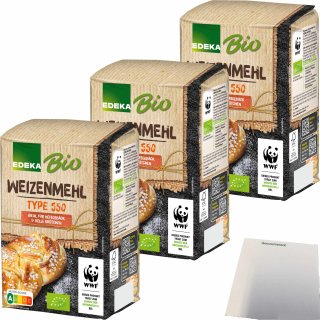 Edeka Bio Weizenmehl Type 550 ideal für Hefegebäck und helle Brote 3er Pack (3x1kg Packung) + usy Block