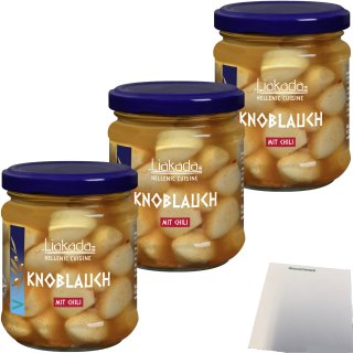 Liakada Knoblauch mit Chili 3er Pack (3x120g Glas) + usy Block