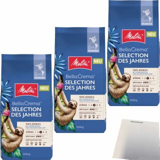 Melitta Ganze Kaffeebohnen Bella Crema Selection des Jahres 100% Arabica Röstgrad 3 3er Pack (3x1kg Packung) + usy Block