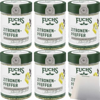 Fuchs Zitronen Pfeffer Gewürzzubereitung 6er Pack (6x75g Dose) + usy Block