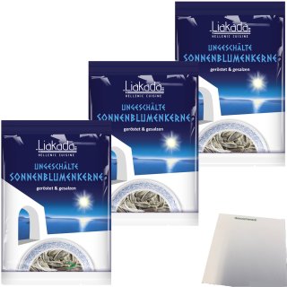 Liakada Sonnenblumenkerne Geröstet & Gesalzen Ungeschält 3er Pack (3x100g Beutel) + usy Block