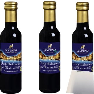 Leverno Aceto Balsamico Di Modena IGP 3er Pack (3x250ml Flasche) + usy Block