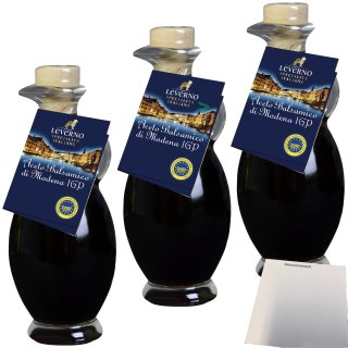 Leverno Aceto Balsamico Di Modena  mit fruchtiger Süße 3er Pack (3x250ml Flasche) + usy Block