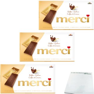 Merci Kaffee-Sahne Tafelschokolade 3er Pack (3x100g Packung) + usy Block