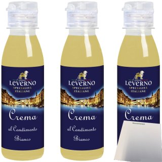 Leverno Crema Al Condimento Bianco weiße Balsamico-Creme 3er Pack (3x180g Flasche) + usy Block
