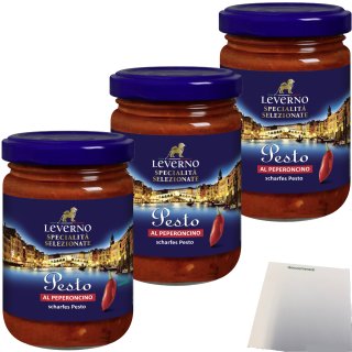 Leverno Pesto Al Peperoncino scharfes Pesto 3er Pack (3x130g Glas) + usy Block