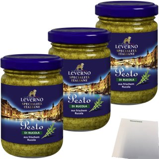 Leverno Pesto Di Rucola aud frischem Rucola 3er Pack (3x140g Glas) + usy Block