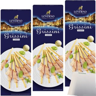 Leverno Grissini Classico Italienische Gebäckstangen 3er Pack (3x125g Packung) + usy Block