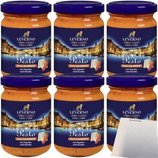 Leverno Pesto Alla Calabrese mit Paprika und Ricotta 6er Pack (6x125g Glas) + usy Block