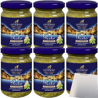Leverno Pesto Alla Genovese aus frischem Basilikum und Pecorino 6er Pack (6x130g Glas) + usy Block