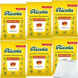 Ricola Bonbons Kräuter Original ohne Zucker 6er Pack (6x75g Packung) + usy Block