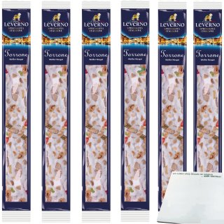 Leverno Torrone weißer Nougat aus Italien mit Erdnüssen Mandeln und kandierten Früchten 6er Pack (6x100g Packung) + usy Block