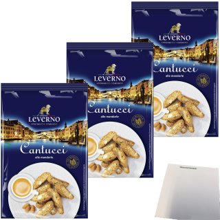 Leverno Cantucci italienischer Gebäck-Klassiker 3er Pack (3x250g Packung) + usy Block