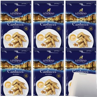 Leverno Cantucci italienischer Gebäck-Klassiker 6er Pack (6x250g Packung) + usy Block