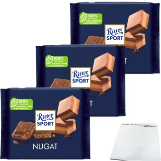 Ritter Sport Nugat Vollmilchschokolade mit Nugat Füllung 3er Pack (3x100g Tafel) + usy Block
