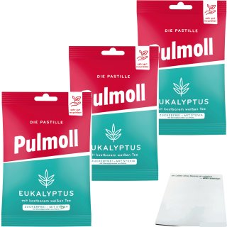 Pulmoll Eukalyptus Zuckerfrei mit Stevia 3er Pack (3x75g Packung) + usy Block