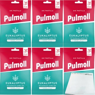 Pulmoll Eukalyptus Zuckerfrei mit Stevia 6er Pack (6x75g Packung) + usy Block