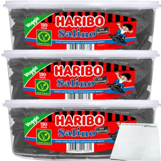 Haribo Salino Lakritzrauten mit Salmiak 3er Pack (3x150 Stck. Runddose) + usy Block
