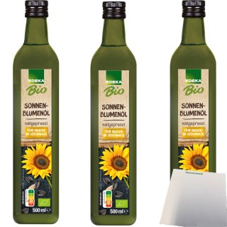 Edeka Natives Bio Sonnenblumenöl kaltgepresst fein nussig im Geschmack 3er Pack (3x500ml Flasche) + usy Block