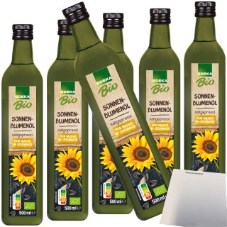 Edeka Natives Bio Sonnenblumenöl kaltgepresst fein nussig im Geschmack 6er Pack (6x500ml Flasche) + usy Block