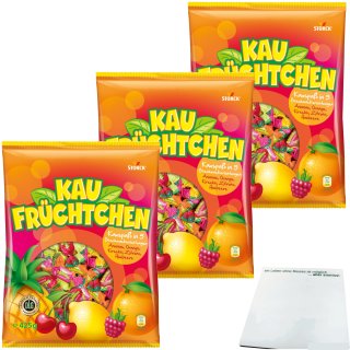 Storck Kaufrüchtchen Kaubonbons in 5 fuchtigen Geschmacksrichtungen 3er Pack (3x425g Packung) + usy Block