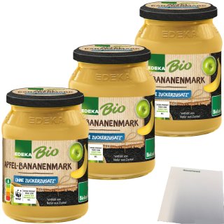Edeka Bio Apfel-Bananenmark ohne Zuckerzusatz aus 100% Frucht 3er Pack (3x360g Glas) + usy Block