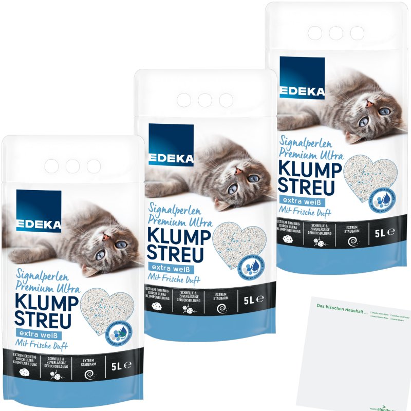 Edeka Signalperlen Premium Ultra Klumpstreu Katzenstreu 3er Pack (3x5