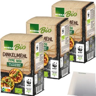 Edeka Bio Dinkelmehl Type 1050 ideal für Mischbrote und herzhaftes Gebäck 3er Pack (3x1kg Packung) + usy Block