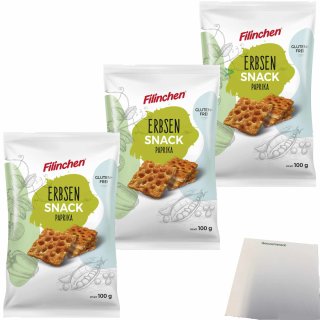 Filinchen Erbsen-Snack Cracker Paprika 3er Pack (3x100g Packung) + usy Block
