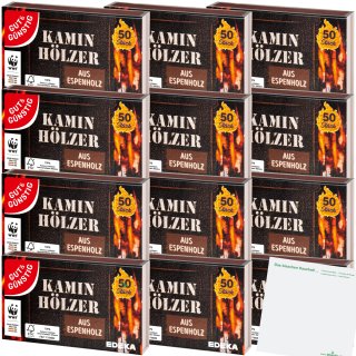 Gut&Günstig Grill-Kaminhölzer aus Espenholz ca.10 cm lang VPE (12x50 Stck. Packung) + usy Block