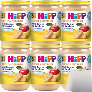 Hipp Apfel-Banane mit Babykeks 6er Pack (6x190g Glas) + usy Block