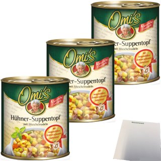 Omi´s Hühner-Suppentopf mit Muschelnudeln 3er Pack (3x800g Dose) + usy Block