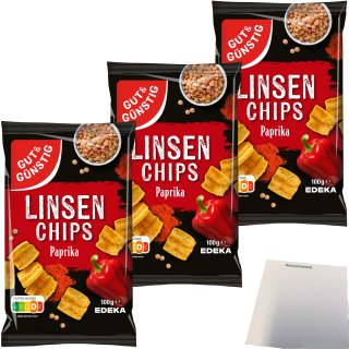 Gut&Günstig Linsenchips Paprika 3er Pack (3x100g Packung) + usy Block