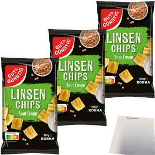 Gut&Günstig Linsenchips Sour Cream 3er Pack (3x100g Packung) + usy Block
